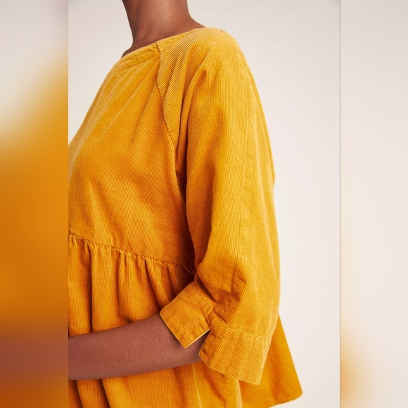 Anthropologie Maeve Maria Babydoll Coudoroy Blouse in Mustard Yellow Size Small● - Picture 2 of 10
